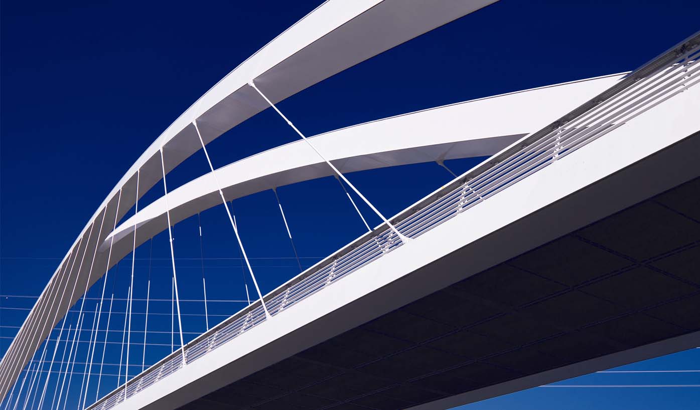 white bridge, blue skies, IBM